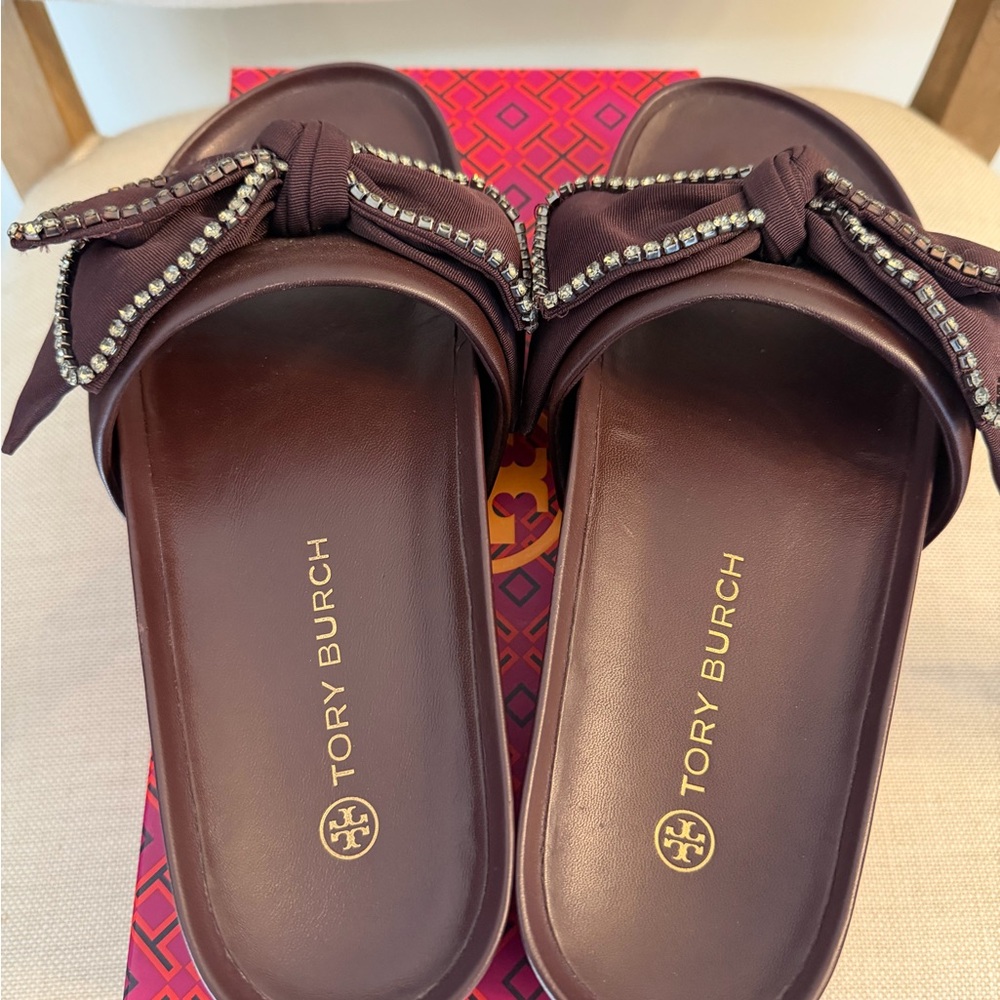 TORY BURCH Plum Crystal Bow Slide sz 9 - Picture 5 of 7